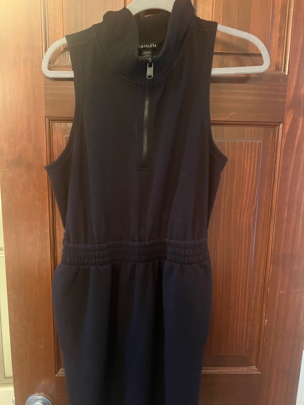 Athleta Black Sleeveless Zip-Up Midi Dress